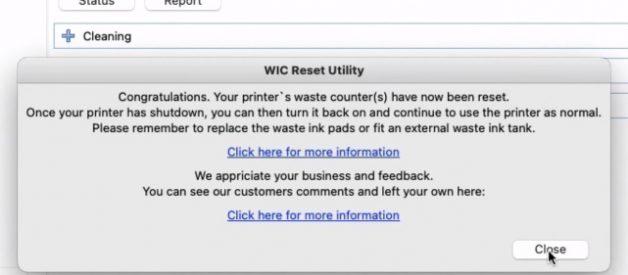 Reset Epson waste ink counter using WIC Reset on Mac