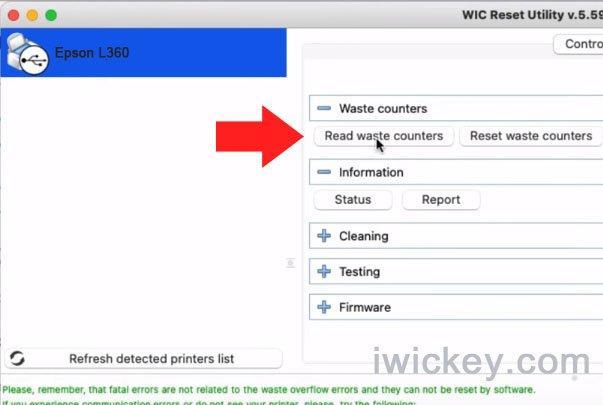 Read Epson L360 printer's waste ink counters